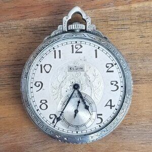Elgin Natl Watch Co Pocket Watch Silver Tone 17 Jewel Parts or Project Only READ